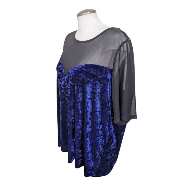 MBLM By Tess Holliday Womens Plus 2X Top Black Blue Sheer Mesh Crushed Velvet - Picture 3 of 6